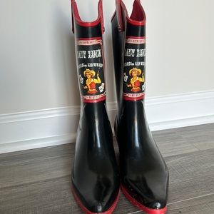 Black Red Rubber Cowgirl Boots
